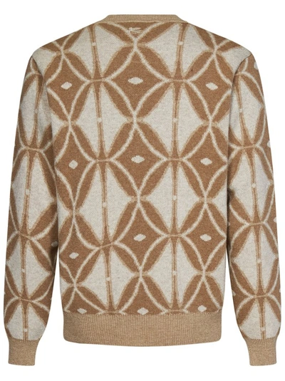 Shop Etro Beige Jacquard Virgin Wool Knit Crewneck Sweater In Brown