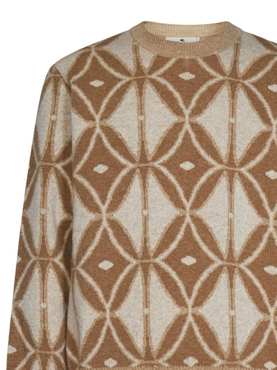 Shop Etro Beige Jacquard Virgin Wool Knit Crewneck Sweater In Brown