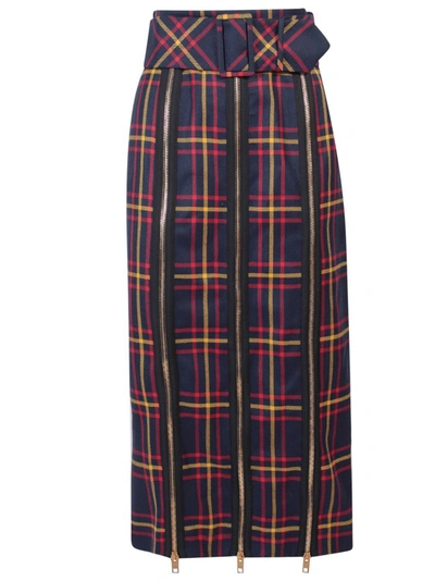 Shop Gucci Tartan Wool Skirt With Belt In Multicolor