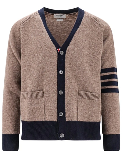 Shop Thom Browne Wool Cardigan With Iconic Bands In Brown