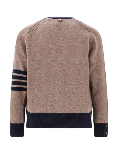 Shop Thom Browne Wool Cardigan With Iconic Bands In Brown