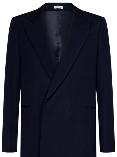 Shop Alexander Mcqueen Blue Double-breasted Coat