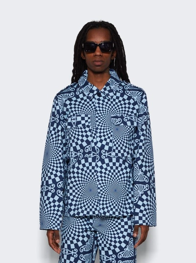 Shop Bluemarble Folk Checkerboard Print Overshirt In Blue
