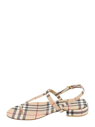 Shop Burberry Leather Sandals With Vintage Check Motif In Neutrals