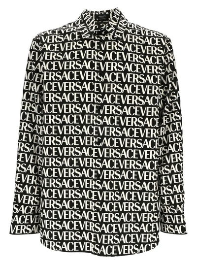 Shop Versace Cotton Logo Shirt In Black