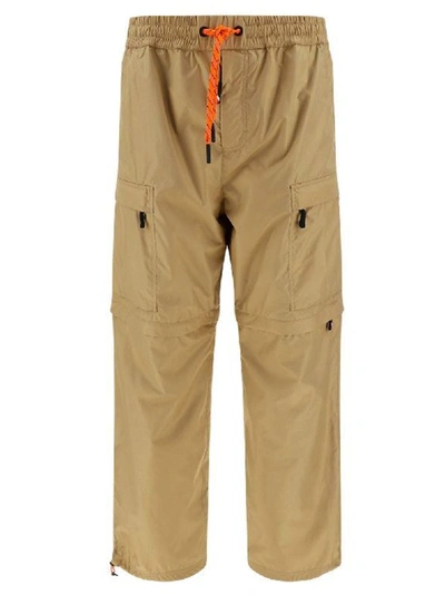Moncler Elastic Waist Straight Leg Trousers In Brown