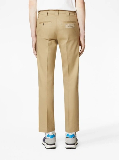 Shop Valentino Beige Straight-leg Trousers In Brown