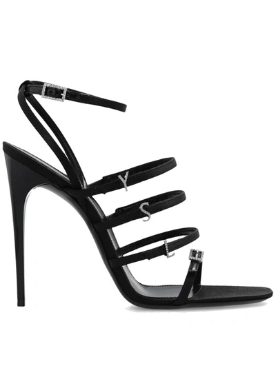 Shop Saint Laurent Jerry Satin Sandals In Black