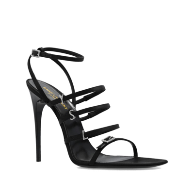 Saint Laurent Jerry Logo-embellished Leather-trimmed Satin Sandals In Black