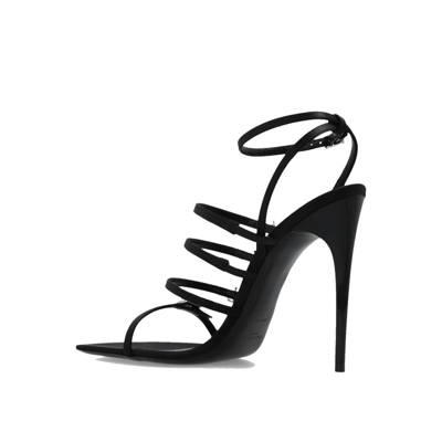 Saint Laurent Jerry Logo-embellished Leather-trimmed Satin Sandals In Black