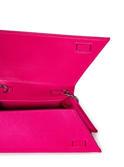 Shop Amina Muaddi Fuchsia Satin And Leather Clutch In Pink