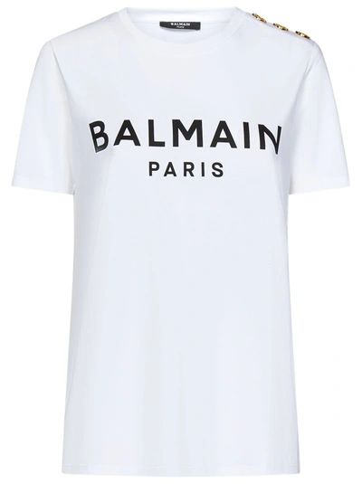 Shop Balmain White Logo Print T-shirt