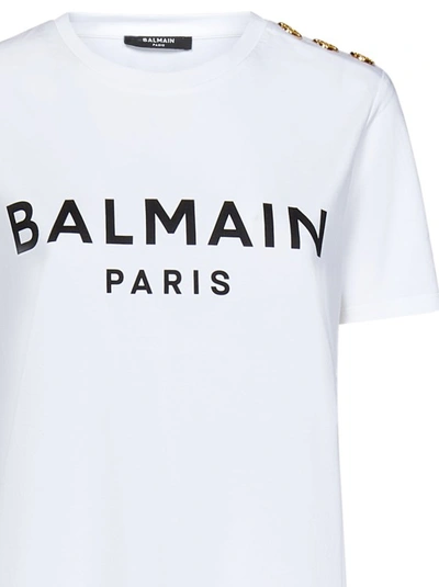 Shop Balmain White Logo Print T-shirt