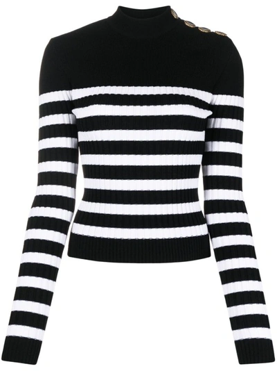 Shop Balmain Black Ribbed Sweater