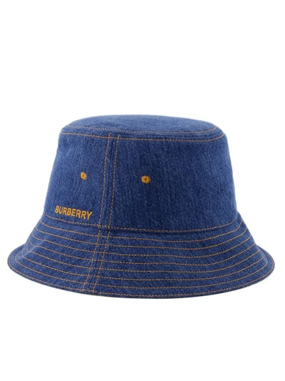 Shop Burberry Mh Washed Denim Bucket Hat - Cotton - Washed Indigo In Blue