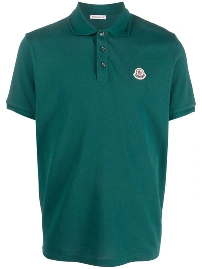 Shop Moncler Cotton Polo Shirt With Embroidered Logo In Green