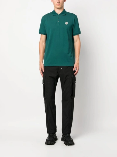 Shop Moncler Cotton Polo Shirt With Embroidered Logo In Green