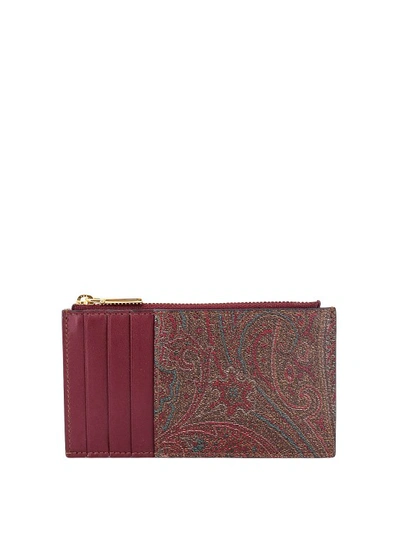 Shop Etro Paisley Motif Coated Canvas Card Holder In Brown