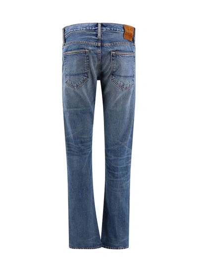 Shop Tom Ford Cotton Jeans With Suede Logo Patch In Blue
