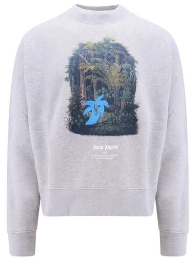 Shop Palm Angels Hunting In The Forest Print Organic Cotton Sweatshirt In Grey