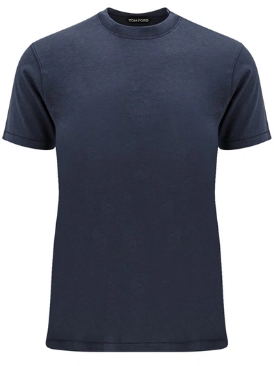 Shop Tom Ford Blue Lyocell And Cotton T-shirt