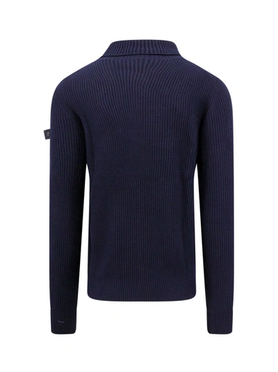Shop Peuterey Ribbed Sweater With Logo Detail In Blue