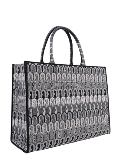 Shop Furla All-over Arco Logo Canvas Handbag In Black