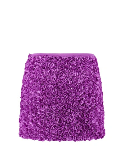 Shop Rotate Birger Christensen Satin Skirt With Embossed Roses In Purple