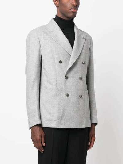 Shop Tagliatore Grey Double-breasted Blazer Jacket