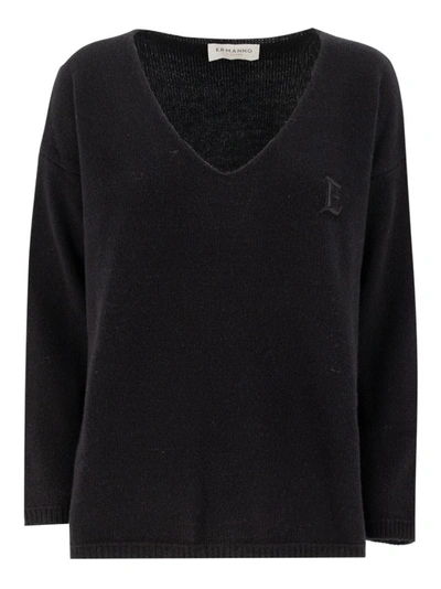 Shop Ermanno Scervino Black Wide V-neck Sweater