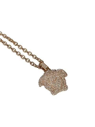 Shop Versace Metal Crystal-embellished Medusa Pendant Necklace In Gold