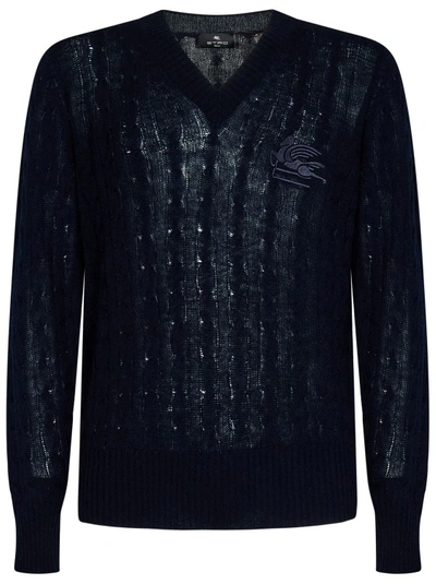 Shop Etro Navy Blue Cable-knit Cashmere Sweater