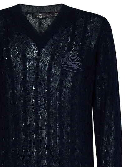 Shop Etro Navy Blue Cable-knit Cashmere Sweater