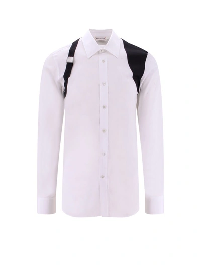 Shop Alexander Mcqueen Cotton Shirt With Contrasting Inserts In White