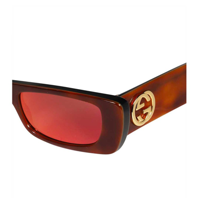Shop Gucci Logo Rectangular Sunglasses In Brown