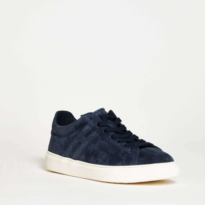 Shop Hogan Box Bottom Sneakers In Blue Leather