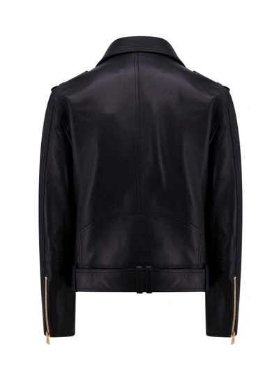 Shop Balmain Leather Jacket With Iconic Gold Buttons In Black