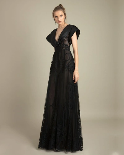 Shop Gemy Maalouf Deep V-neckline Dress - Long Dresses In Black
