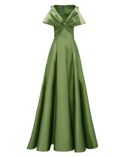 Shop Gemy Maalouf Bow-like Princess Cut Long Dress - Long Dresses In Green