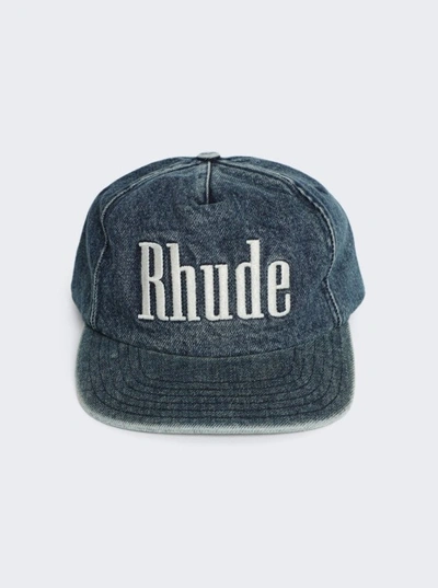 Shop Rhude Washed Denim Logo Hat In Blue