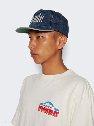 Shop Rhude Washed Denim Logo Hat In Blue