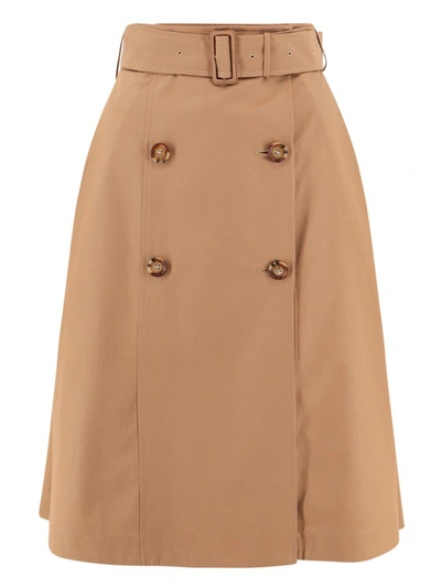 Shop Burberry Cotton Trench Skirt In Brown