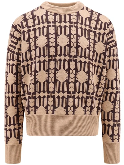 Shop Palm Angels All-over Logo Wool And Cotton Sweater In Brown