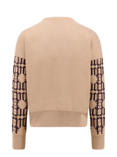 Shop Palm Angels All-over Logo Wool And Cotton Sweater In Brown