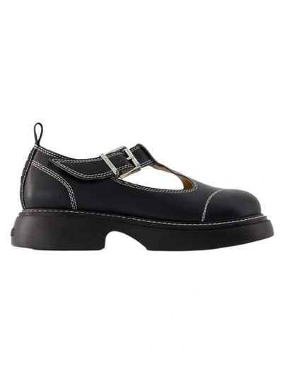 Shop Ganni Everyday Buckle Mary Jane Loafers - Black