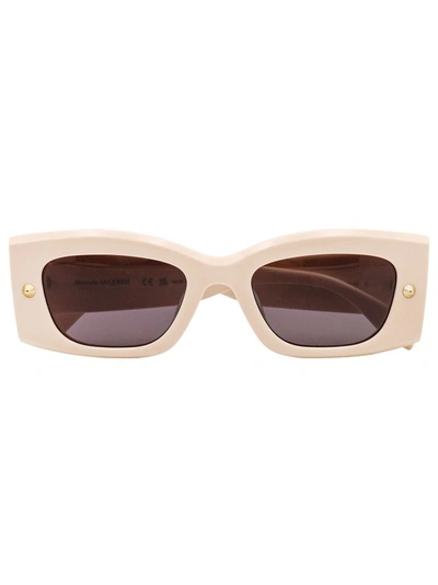 Shop Alexander Mcqueen White Acetate Sunglasses In Neutrals