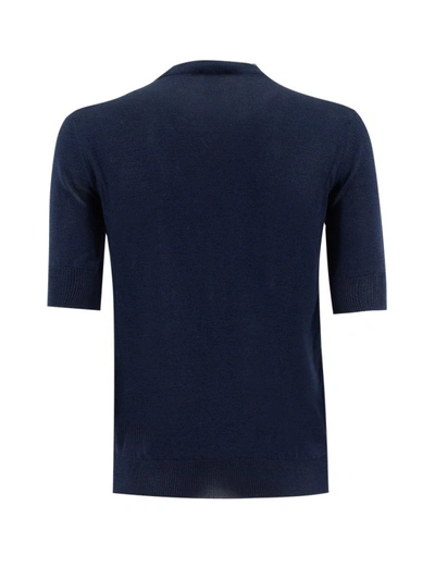 Shop Etro Blue Cotton Blend Short Sleeve Sweater