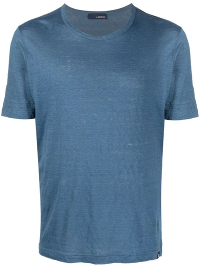 Shop Lardini Blue Linen T-shirt