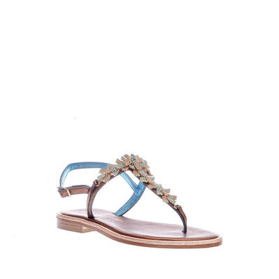 Paola Fiorenza Bronze And Blue Rhinestones Flip Flops In Brown