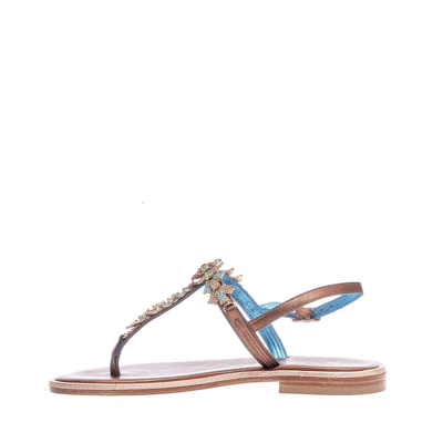 Paola Fiorenza Bronze And Blue Rhinestones Flip Flops In Brown